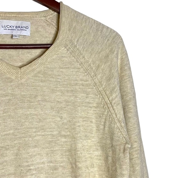 Lucky Brand Long Sleeve V Neck Cream Sweater Raglan Knit Ribbed Henley Small S - Picture 7 of 16